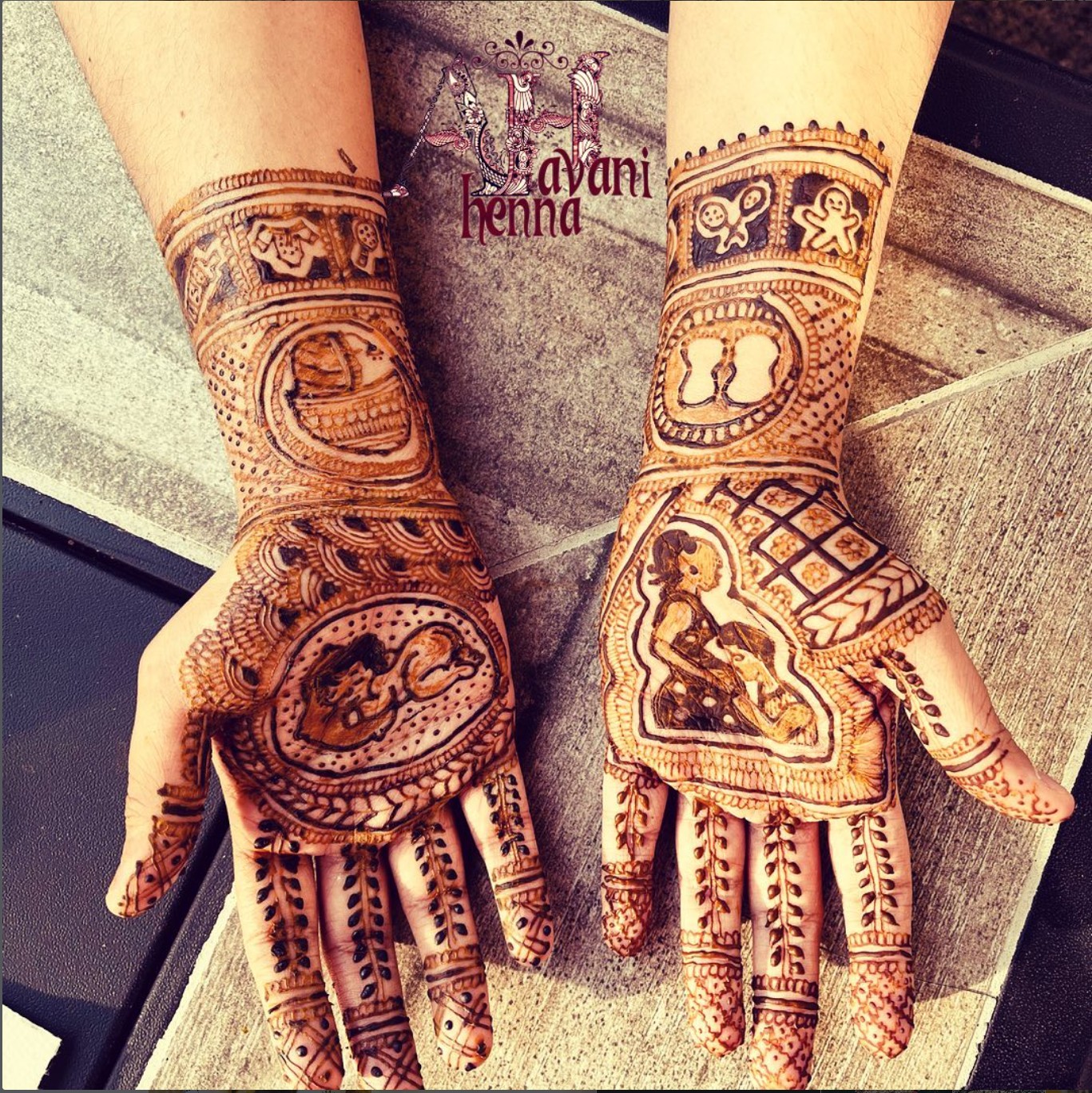 Baby shower henna design with adorable patterns