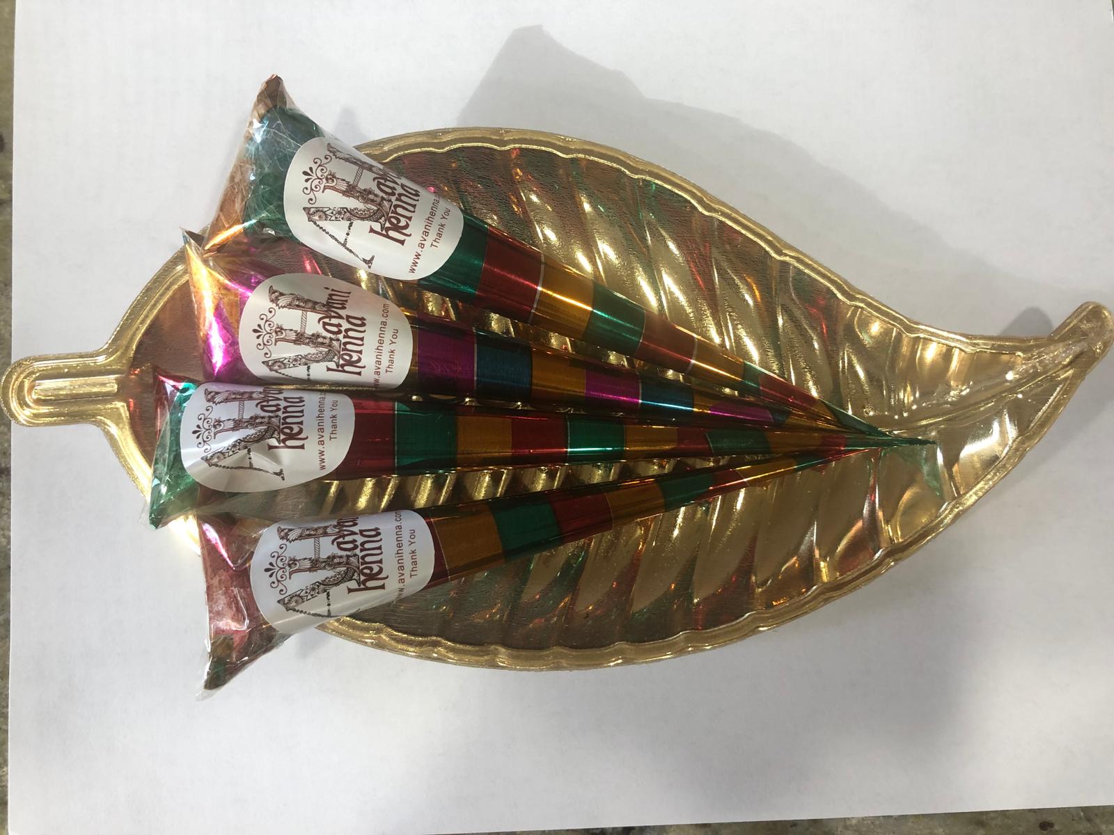 Avani Henna cones with colorful foil wrapping and branded labels