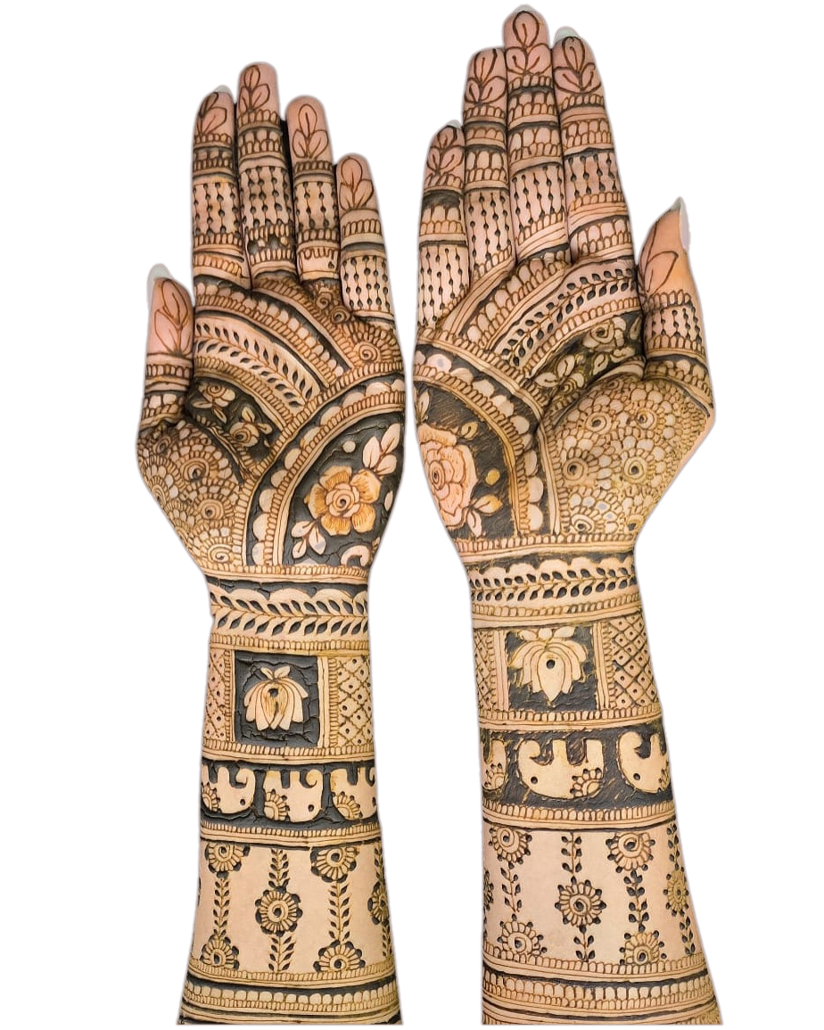 Bridal henna design on hands by Avani Henna